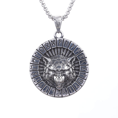 Round Wolf Pendant Necklace