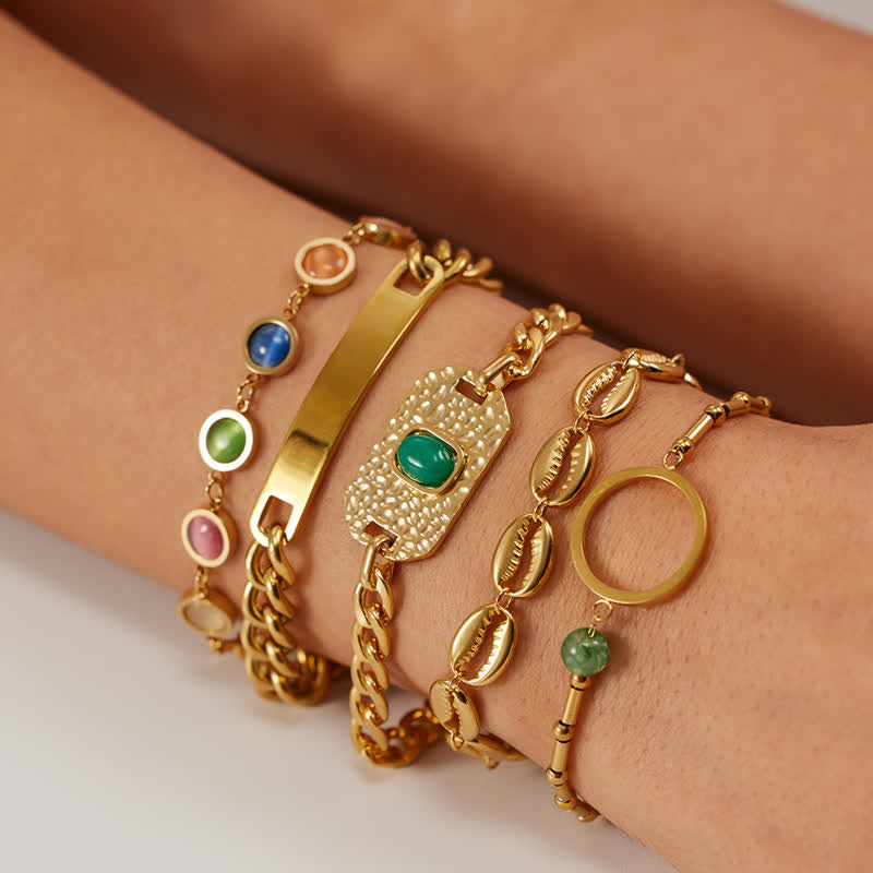 Green Aventurine Cuban Golden Plated Chain Bracelet