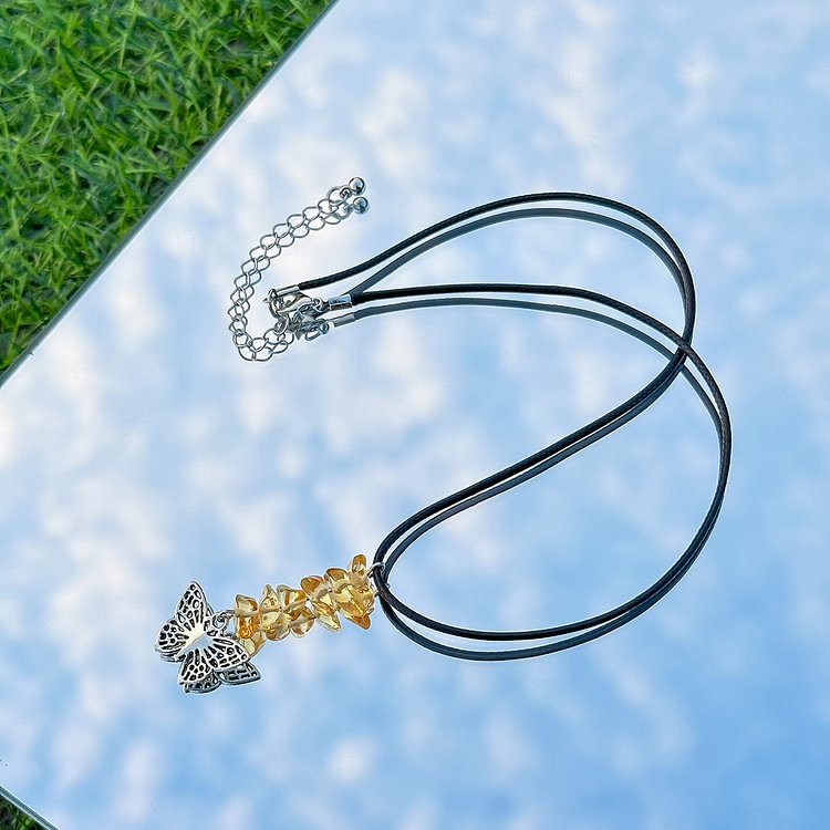 Butterfly Tassel Leather Wax Thread Necklace