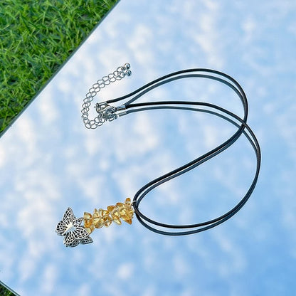 Butterfly Tassel Leather Wax Thread Necklace