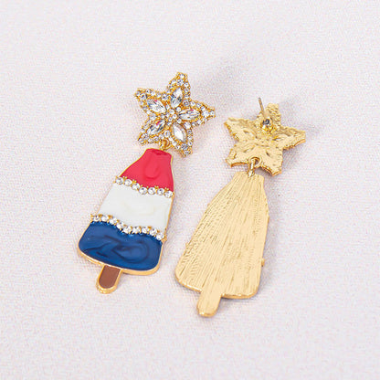 Christmas Trend New Alloy Inlaid Zircon Five-pointed Star Earrings Geometric Dripping Oil Christmas Tree Earrings