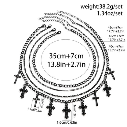 Halloween Layers Choker Black Cross Pendant Necklace