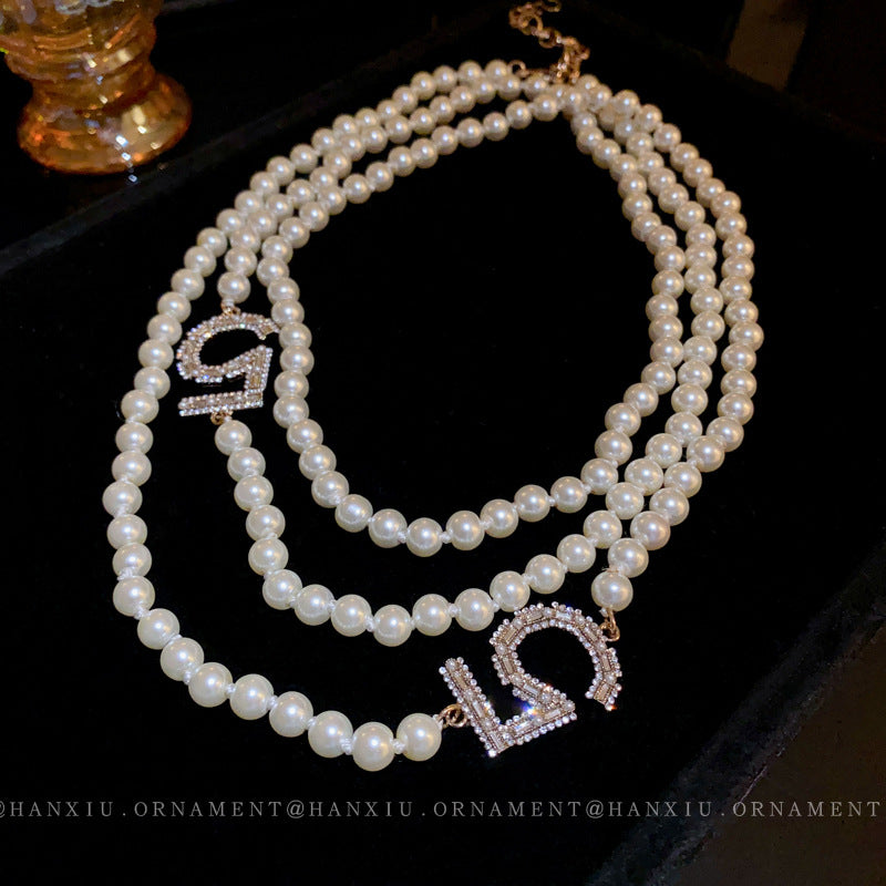 Square Digital Pearl Double Necklace