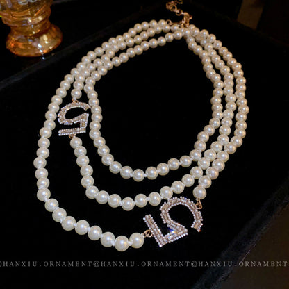 Square Digital Pearl Double Necklace