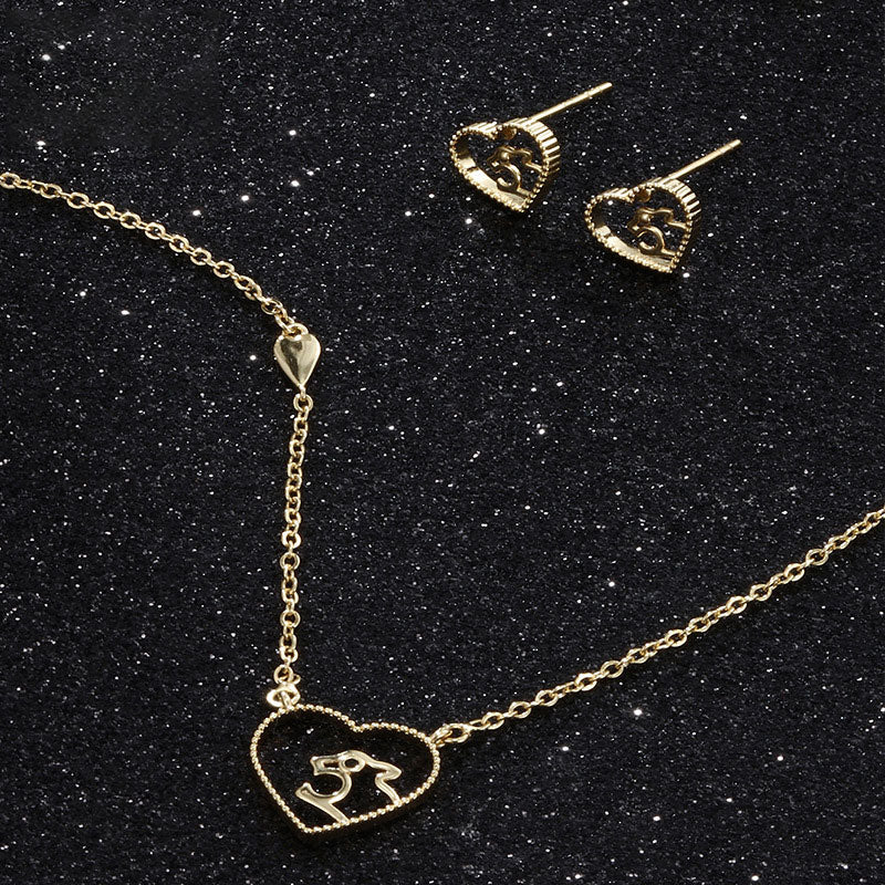 K Gold-plated Hollow Heart Leopard Earrings Necklace Set