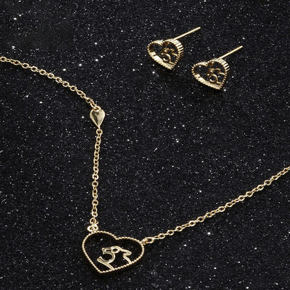 K Gold-plated Hollow Heart Leopard Earrings Necklace Set