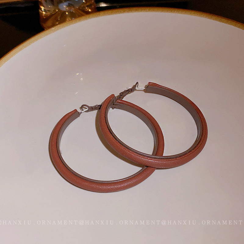 Silver Needle Leather Hoop Earrings