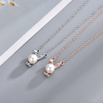 Bow Pearl Rabbit Necklace