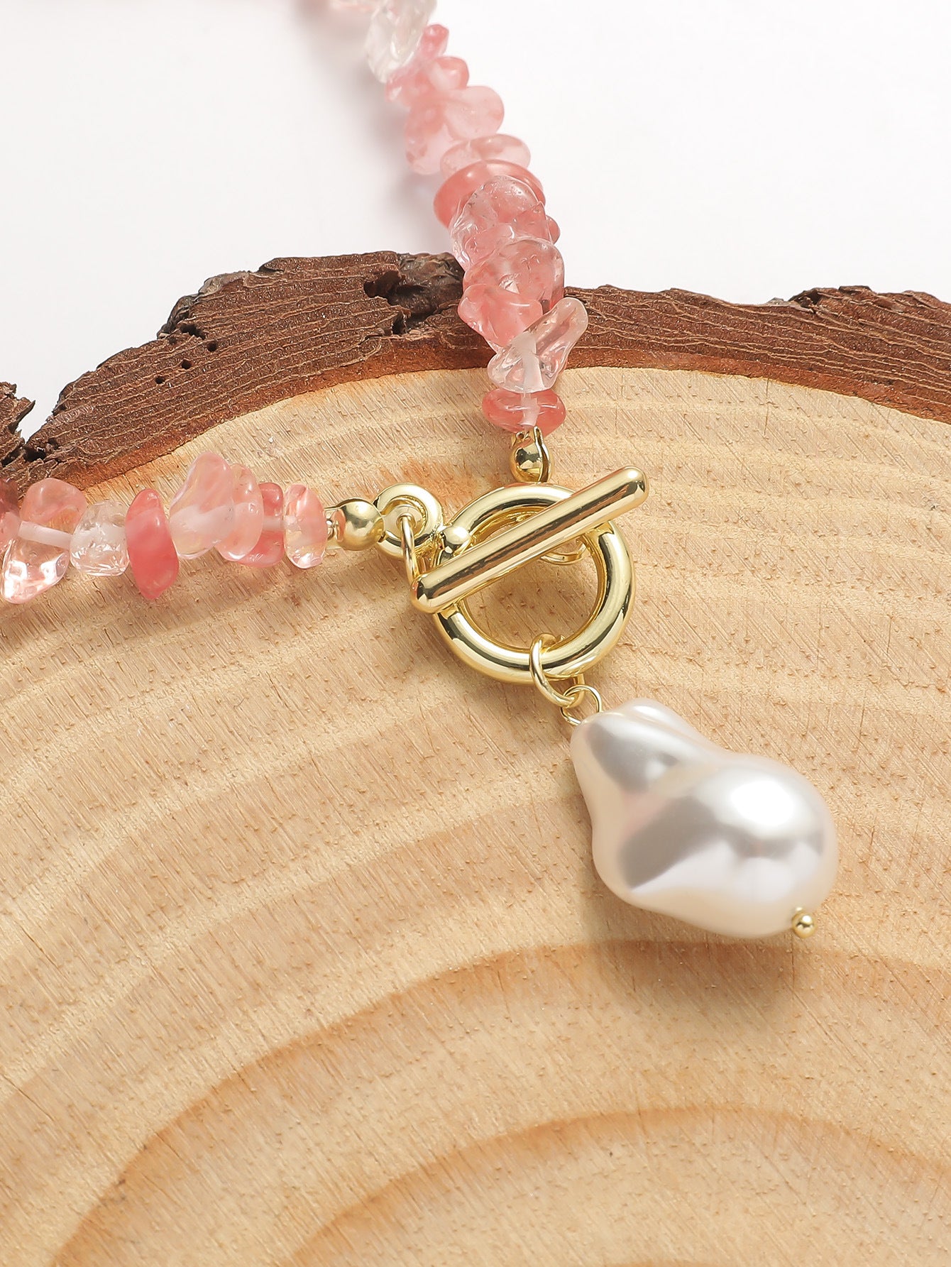 Pink Irregular Full Stones Link Necklace
