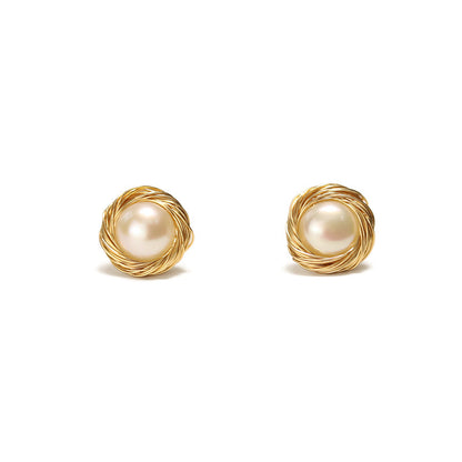 Hand Wound Natural Pearl Stud Earrings