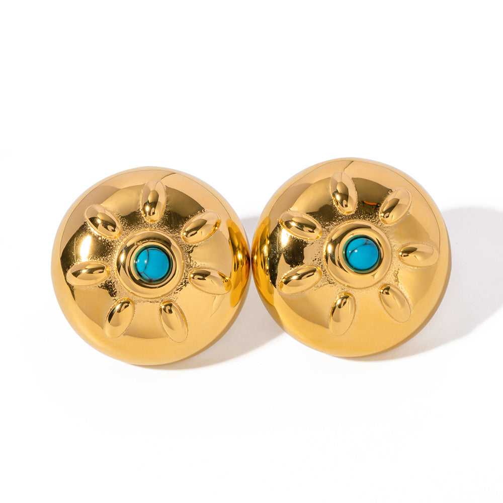 Gold Stainless Steel Turquoise Stud Earrings