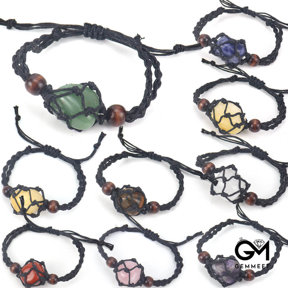 Woven Black Rope Stone Net Bracelet