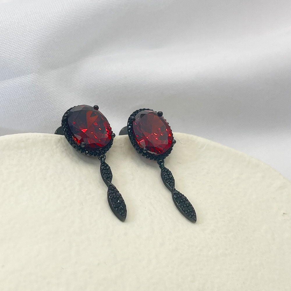 Inlaid Red Zircon Wheat Ear Pendant Earrings
