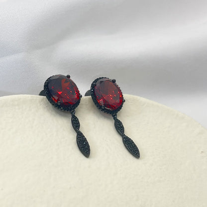 Inlaid Red Zircon Wheat Ear Pendant Earrings