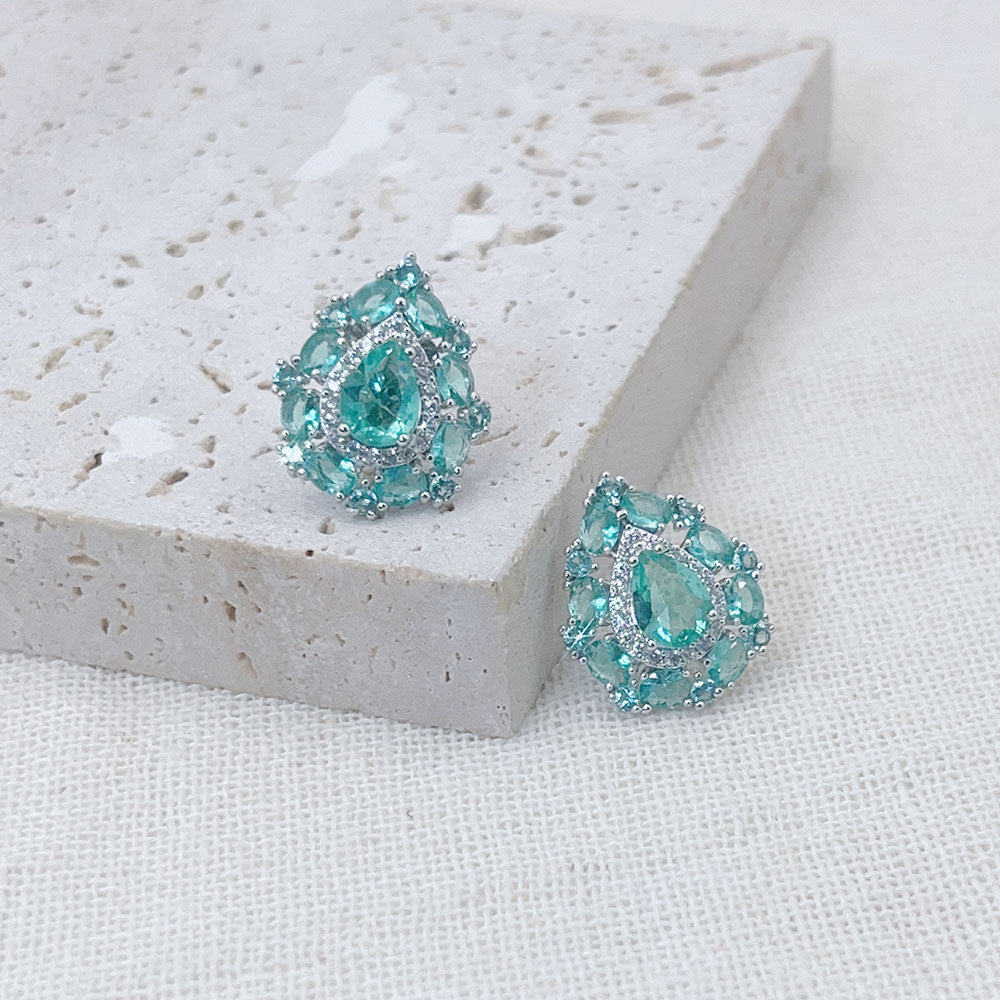 Pear-Shaped Light Blue Zircon Inlaid Earrings