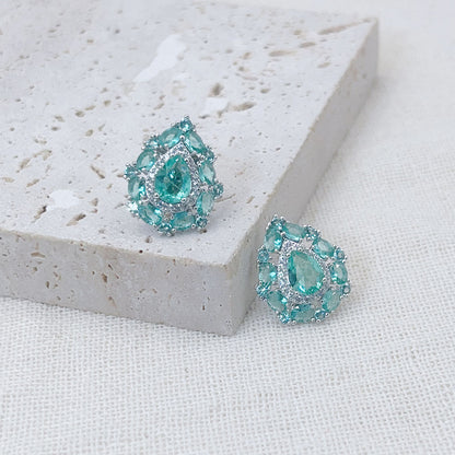 Pear-Shaped Light Blue Zircon Inlaid Earrings