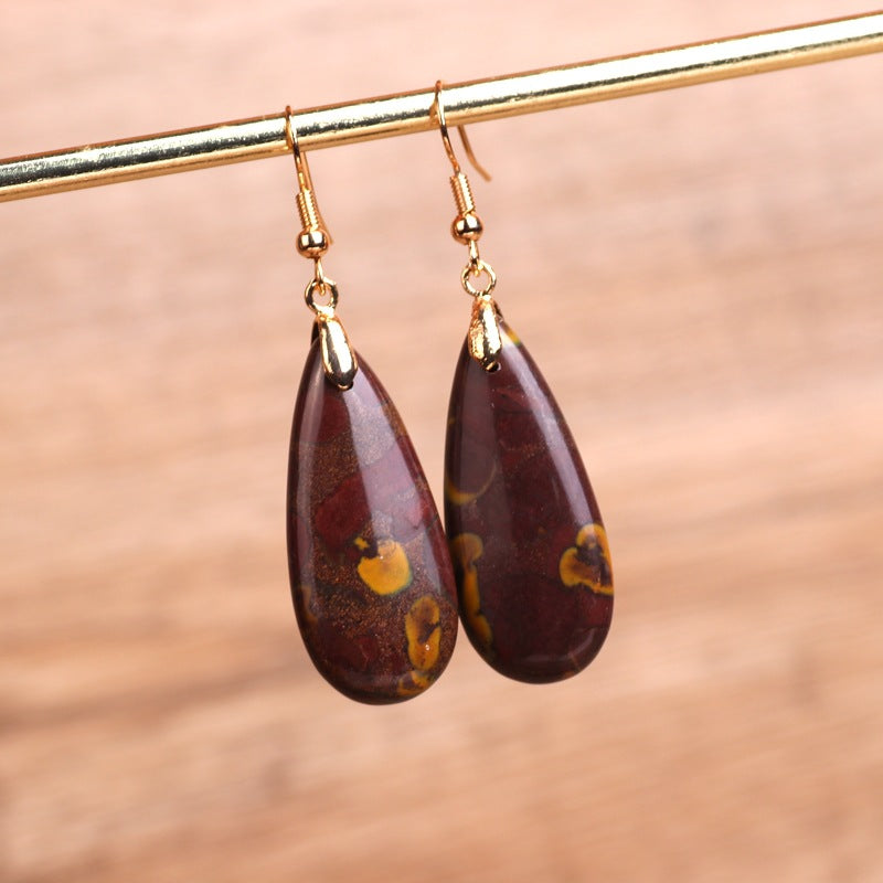 Brown Flower Stone Drop Earrings