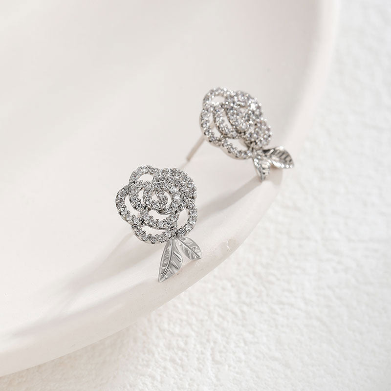 Elegant Flower Inlaid Zircon Stud Earrings