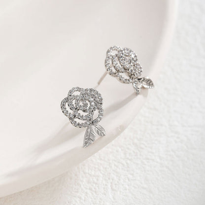 Elegant Flower Inlaid Zircon Stud Earrings