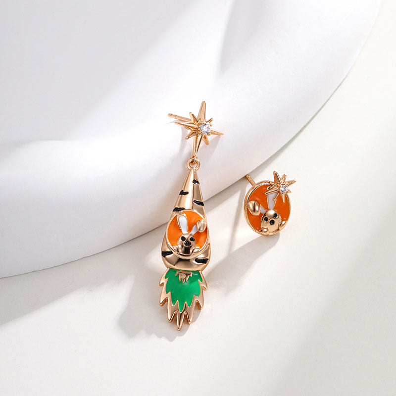 Interstellar Asymmetric Rabbit Carrot Stud Earrings