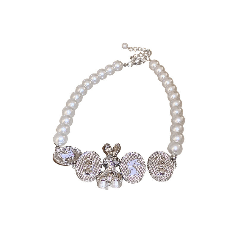 Drip Oil Spliced Bunny Pearl Necklace