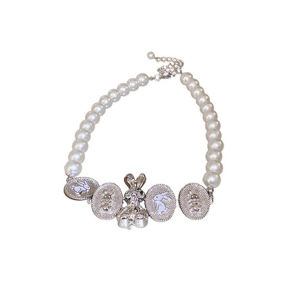 Drip Oil Spliced Bunny Pearl Necklace