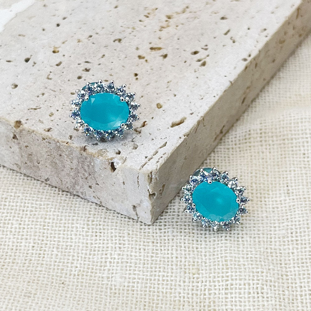 Flower Shape Inlaid Light Blue Zircon Earrings