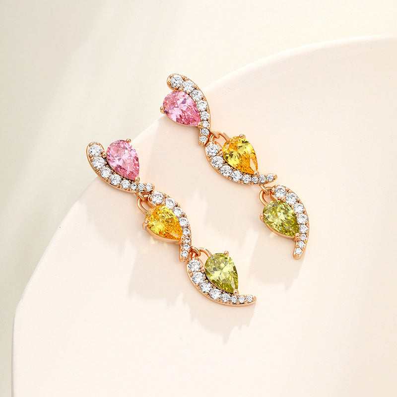 Contrast Color Water Drop Long Tassel Zircon Earrings