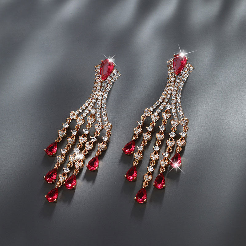 Chinese Tassel Inlaid Colorful Zircon Earrings
