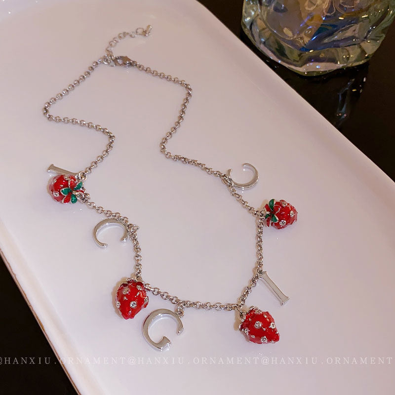 Strawberry Sweet Cool Wind Niche Alphabet Necklace