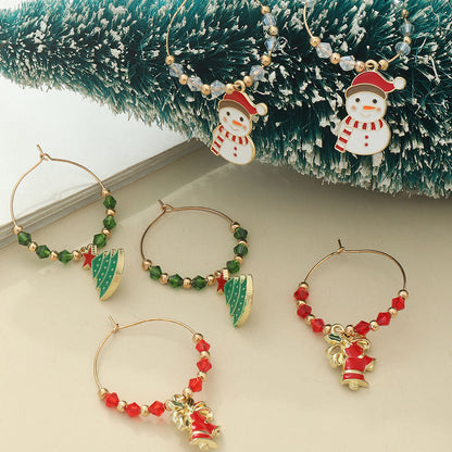 Christmas Earrings Snowman Christmas Tree Bells Creative Gravel Earrings