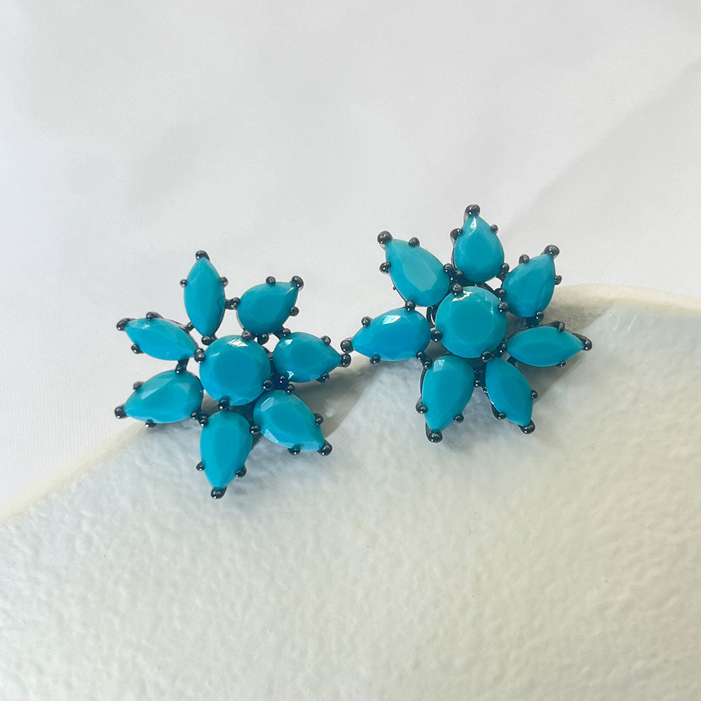 Seven Petal Faxul Turquoise Inlaid Stud Earrings