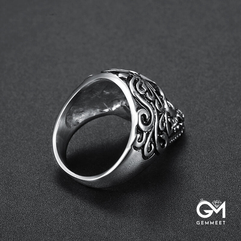 Stainless Steel Skull Red Zircon Eye Ring