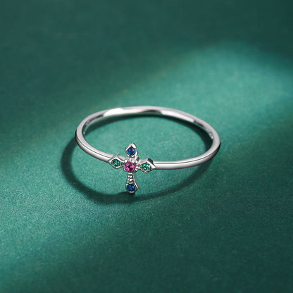 Tricolor Zircon Mini Cross Ring