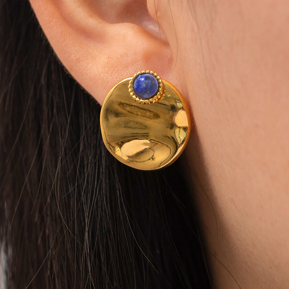 Stainless Steel Stud Earrings with Lapis Lazuli