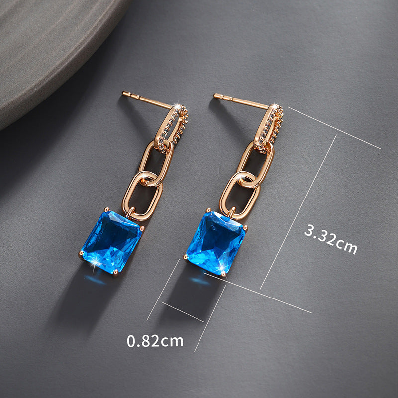 Simple Square White Zircon Drop Earrings for Women