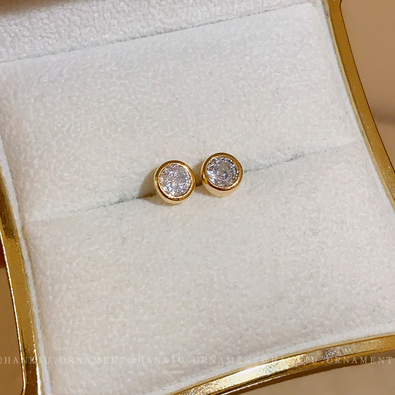 Electroplated Silver Needle Zircon Round Earrings