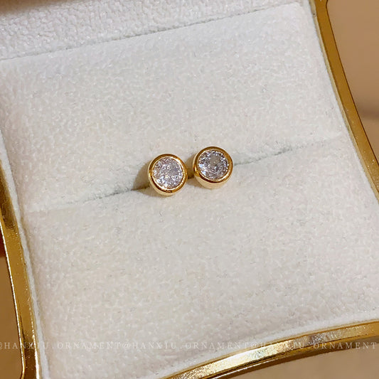 Electroplated Silver Needle Zircon Round Earrings