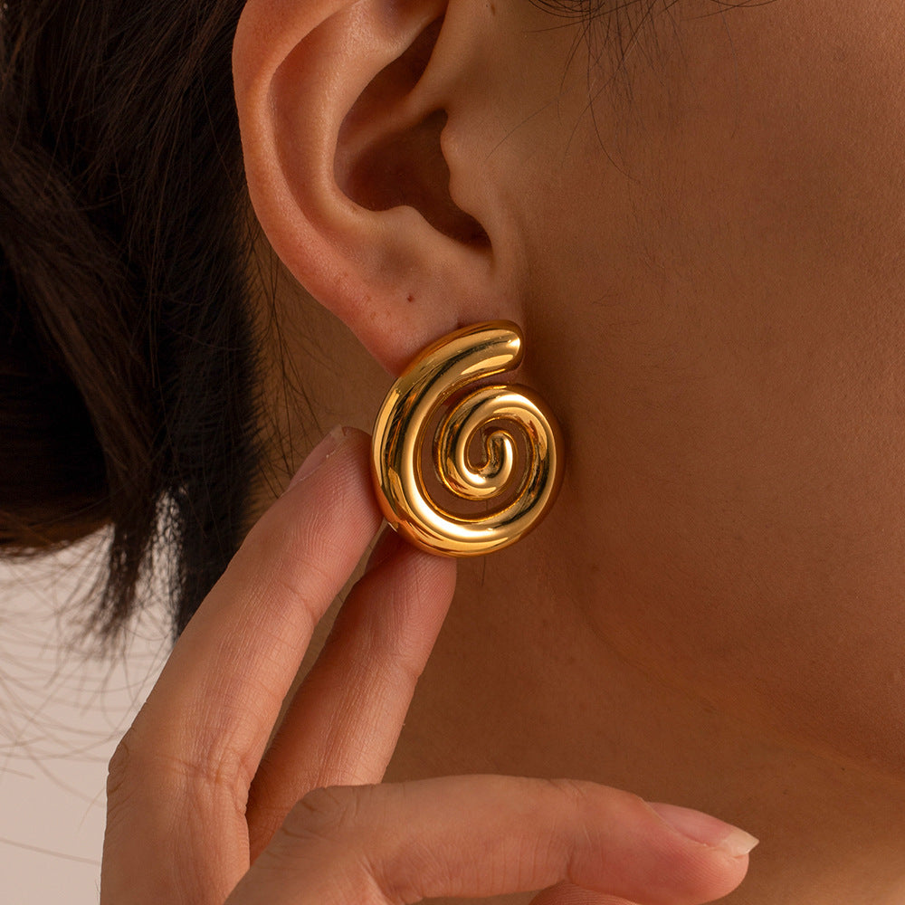 Gold Stainless Steel Spiral Thread Earrings