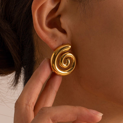 Gold Stainless Steel Spiral Thread Earrings
