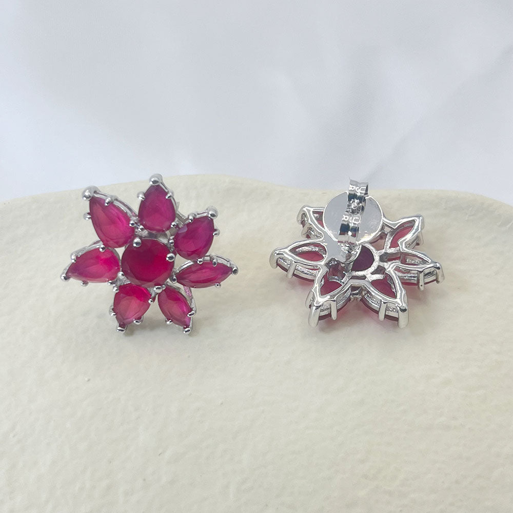 Seven Petal Pink Zircon Inlaid Stud Earrings