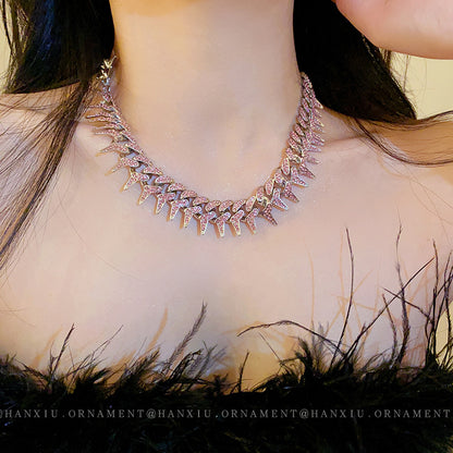 Zircon Nails Side By Side Sweet Cool Wind Necklace