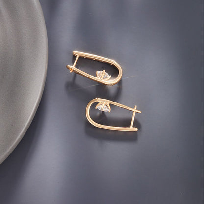 Simple Geometric U-shaped Temperament Inlaid Zircon Earrings