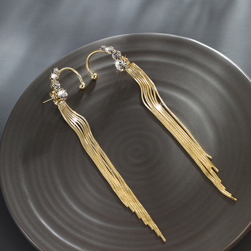 Two-Wear Snake Bone Chain Tassel Earrings