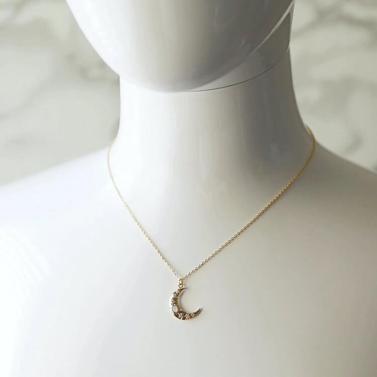 Golden Moon Opal Pendant Clavicle Necklace