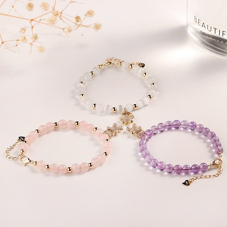 6mm Amethyst Crystal Bear Charm Bracelet