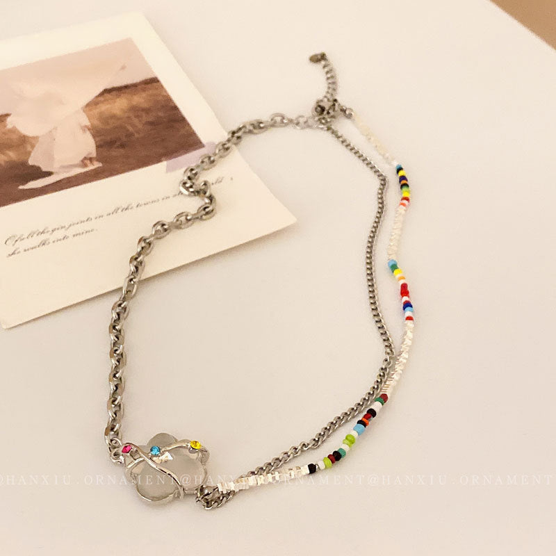 Titanium Steel Diamond Mosaic Flower Necklace