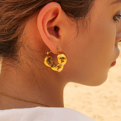 Gold Stainless Steel Hemisphere Earrings