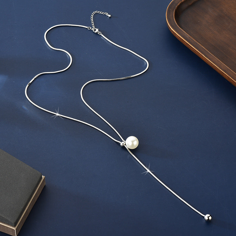 Titanium Steel Pearl Elegant Fashion Long Necklace