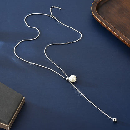 Titanium Steel Pearl Elegant Fashion Long Necklace